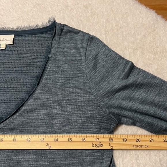 Anthropologie Deletta Thea Teal V-Neck Peplum Tiered Ruffle Long Sleeve Top Sz S - Picture 11 of 12